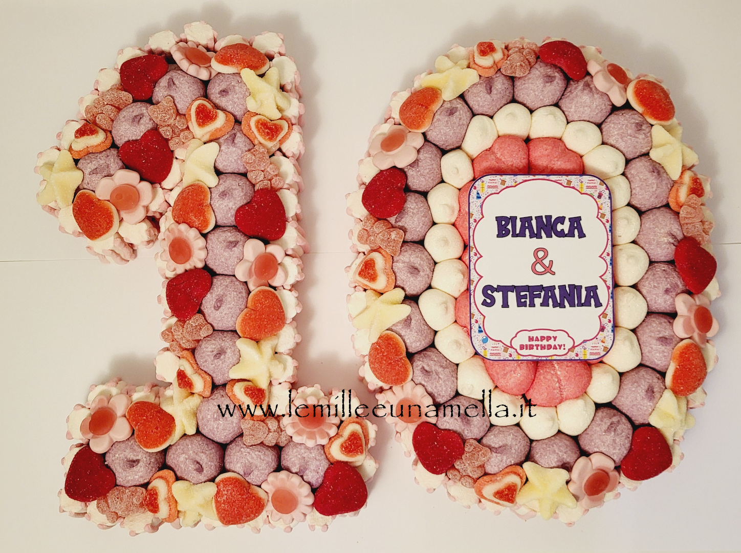torta di caramelle e marshmallow a forma di numero per compleanno, vendita online Le Mille e una Mella