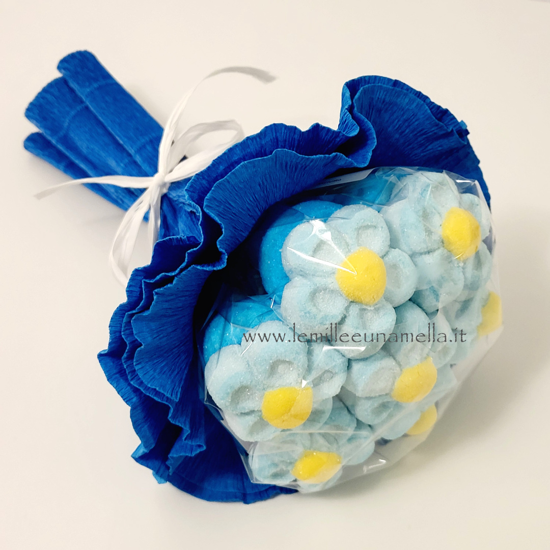 bouquet di marshmallow azzurro margherite vendita online