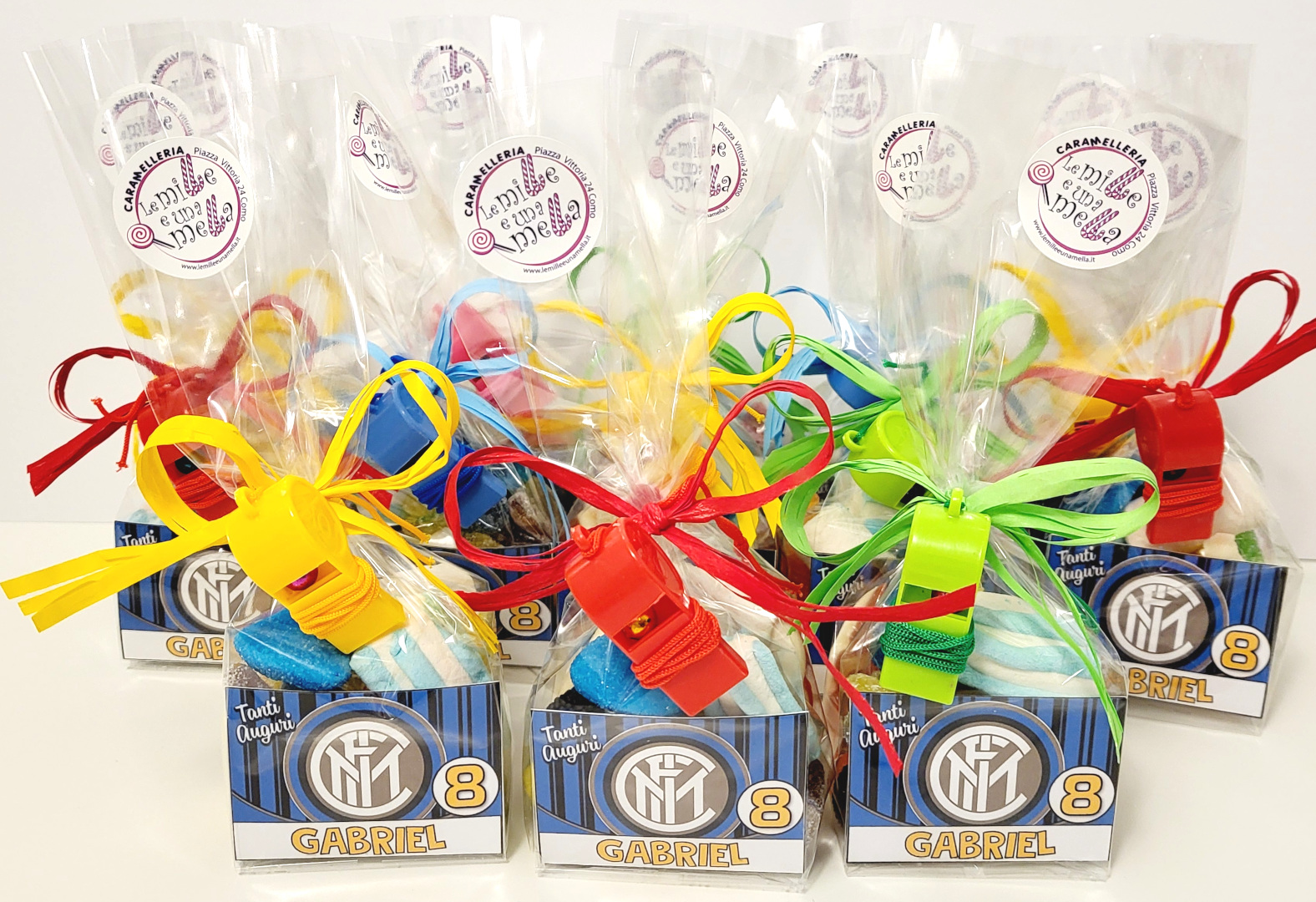 sacchetti regalini fine festa compleanno bambini party favor gadget squadra calcio Inter vendita online Le Mille e una Mella