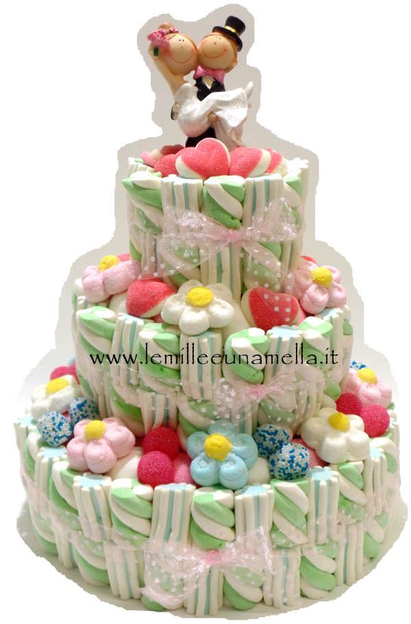 Torta di Marshmallows e caramelle gommose Fiori tre piani